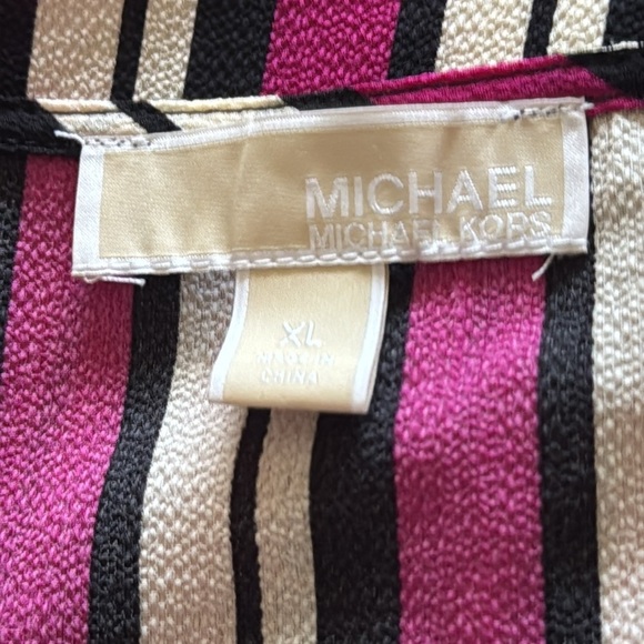 Michael Kors Side Tie Hem Short‎ Sleeve Top / blouse Deep Fuchsia stripes Sz XL - Picture 6 of 8